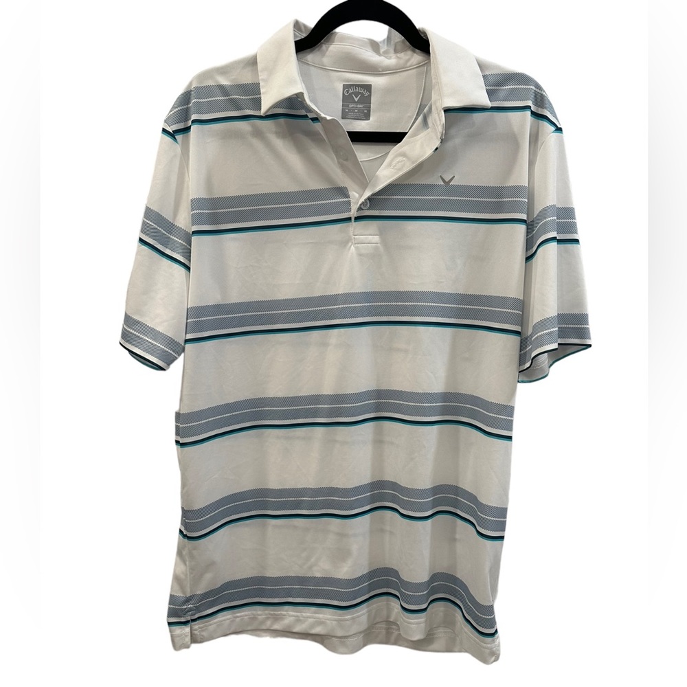 Callaway Opti-Dri Golf Polo Shirt Men's Size M White Striped Short Sleeves EUC